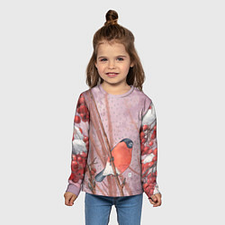 Лонгслив детский Акварельный снегирь в рябине, цвет: 3D-принт — фото 2