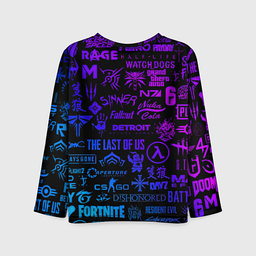 Детский лонгслив Барселона неоновые логотипы игр / 3D-принт – фото 2