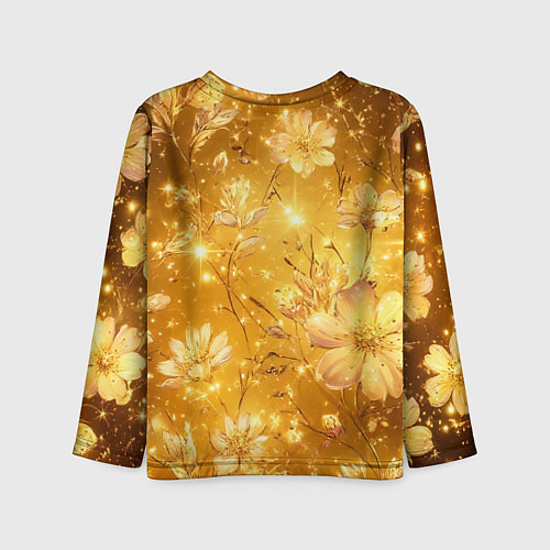 Детский лонгслив Цветочный золотой с искрами / 3D-принт – фото 2