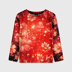 Лонгслив детский Цветочный красный с искрами, цвет: 3D-принт