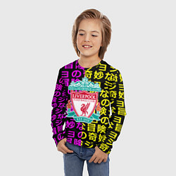 Лонгслив детский Ливерпуль японские символы паттерн, цвет: 3D-принт — фото 2