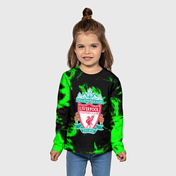 Лонгслив детский Liverpool зеленый огонь текстура, цвет: 3D-принт — фото 2