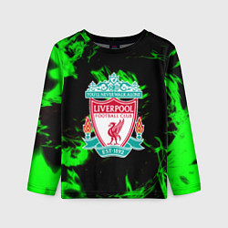Лонгслив детский Liverpool зеленый огонь текстура, цвет: 3D-принт