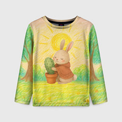 Лонгслив детский Заяц обнимает кактус, цвет: 3D-принт