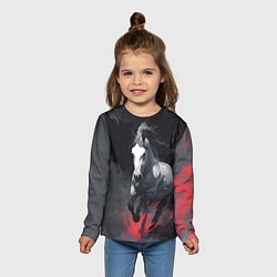 Лонгслив детский Белая лошадь на фоне мазков краски, цвет: 3D-принт — фото 2