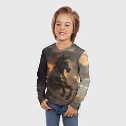 Лонгслив детский Лошадь в прыжке на фоне неба, цвет: 3D-принт — фото 2