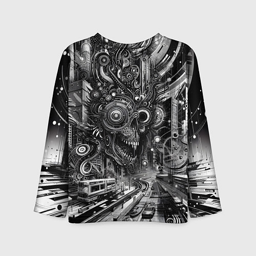 Детский лонгслив Cyber urban skull - ai art fantasy / 3D-принт – фото 2