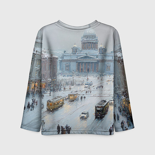 Детский лонгслив Новогодняя улица Питера / 3D-принт – фото 2