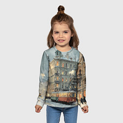 Лонгслив детский Трамваи в зимнем Санкт-Петербурге, цвет: 3D-принт — фото 2