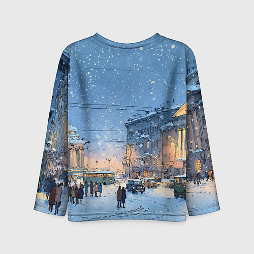 Детский лонгслив Снежный новогодний Питер / 3D-принт – фото 2