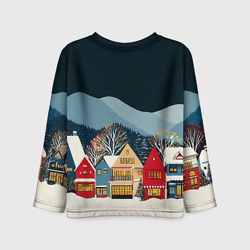 Детский лонгслив Новогодний городок в горах / 3D-принт – фото 2