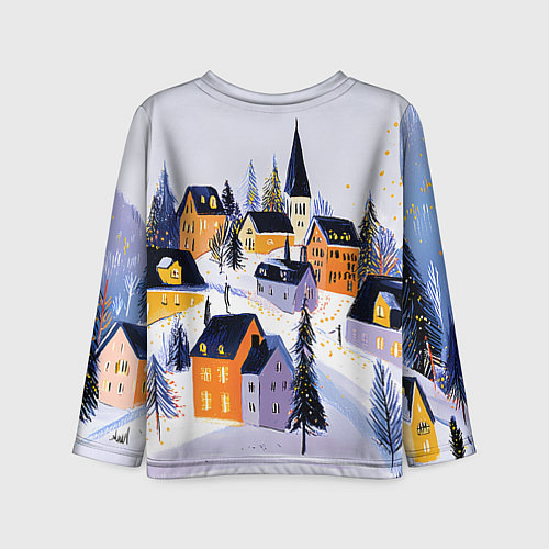 Детский лонгслив Новогодние домики на горе / 3D-принт – фото 2