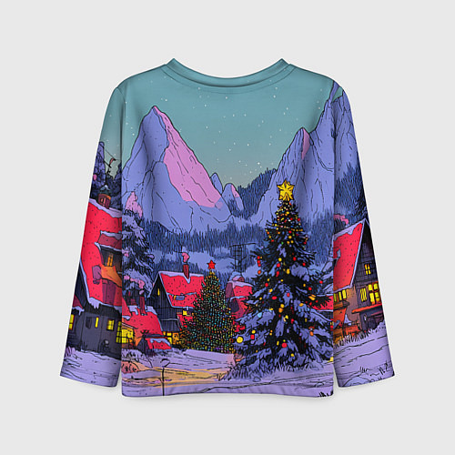 Детский лонгслив Новогодние елки в горном городке / 3D-принт – фото 2