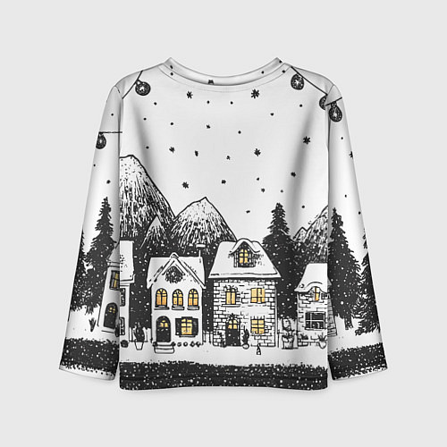 Детский лонгслив Черно-белый новогодний город / 3D-принт – фото 2