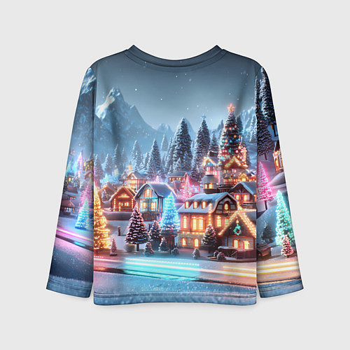 Детский лонгслив Городок в новогодних огоньках / 3D-принт – фото 2