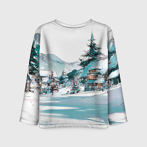 Детский лонгслив Дома и елки - Новый год / 3D-принт – фото 2