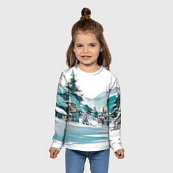 Лонгслив детский Дома и елки - Новый год, цвет: 3D-принт — фото 2