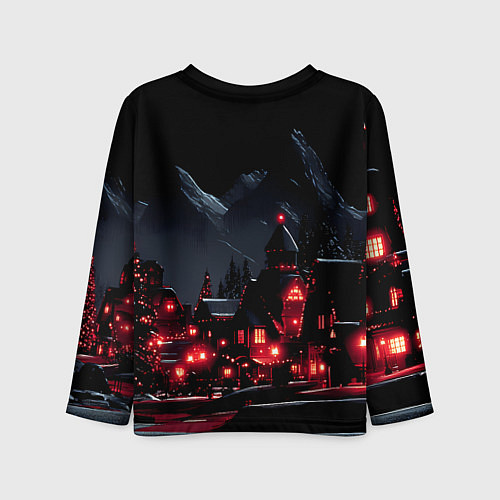 Детский лонгслив Новогодняя ночь и красные гирлянды / 3D-принт – фото 2