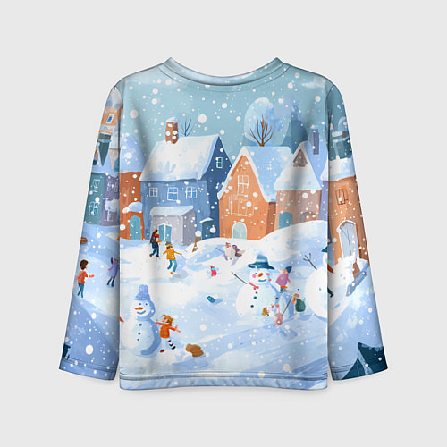 Детский лонгслив Предновогодний день во дворе / 3D-принт – фото 2