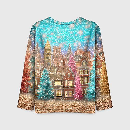 Детский лонгслив Новогодний город в блестках / 3D-принт – фото 2