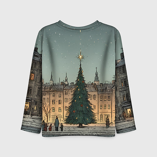 Детский лонгслив Новогодняя елка во дворе / 3D-принт – фото 2
