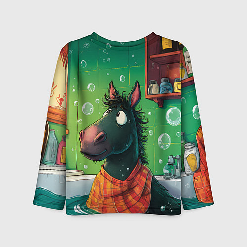 Детский лонгслив Лошадь моется в ванной / 3D-принт – фото 2