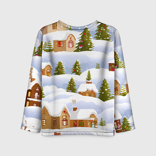 Детский лонгслив Новогодние домики и елочки / 3D-принт – фото 2