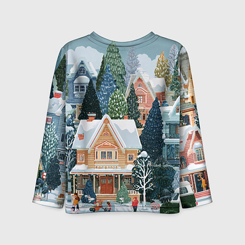 Детский лонгслив Новогодний елочный двор / 3D-принт – фото 2