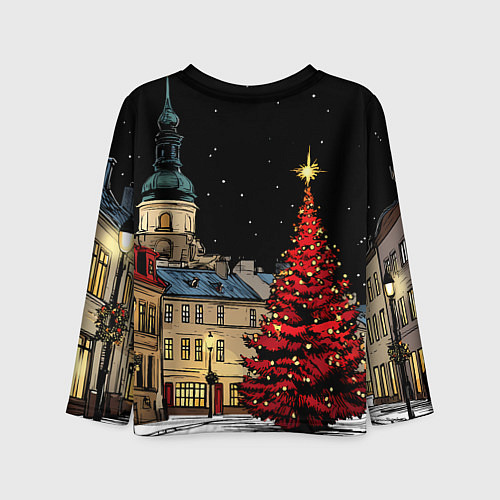 Детский лонгслив Красная новогодняя елка / 3D-принт – фото 2