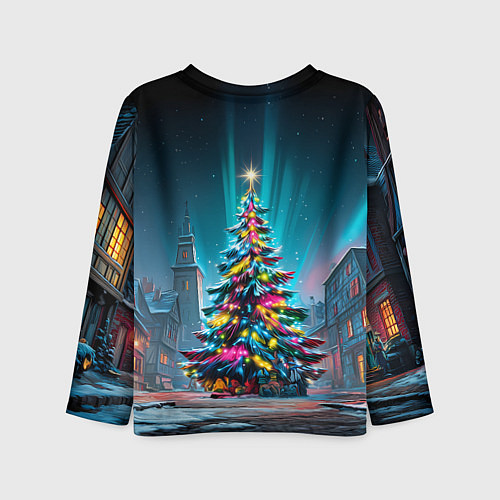 Детский лонгслив Новогодняя елка в гирляндах / 3D-принт – фото 2