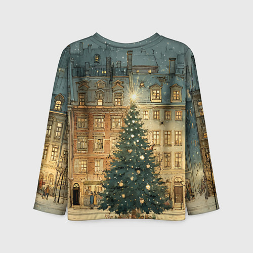 Детский лонгслив Новогодний старый город / 3D-принт – фото 2