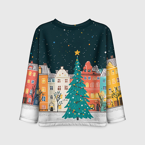 Детский лонгслив Новогодняя ночь в городе / 3D-принт – фото 2