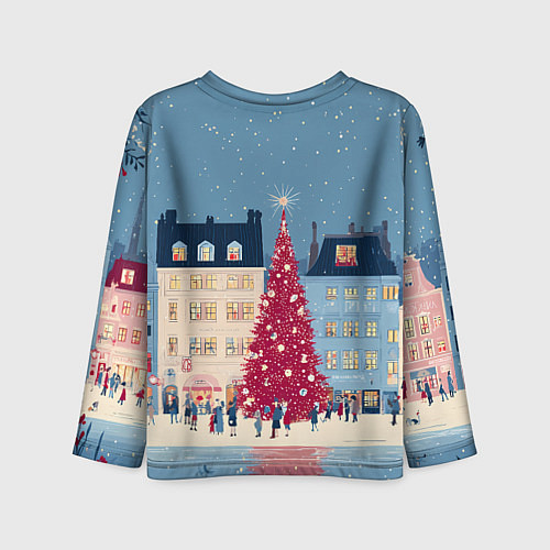 Детский лонгслив Новогоднее гуляние у красной елки / 3D-принт – фото 2