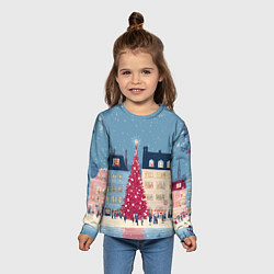 Лонгслив детский Новогоднее гуляние у красной елки, цвет: 3D-принт — фото 2