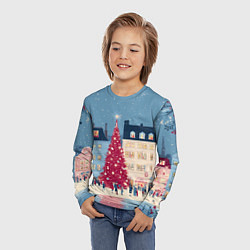 Лонгслив детский Новогоднее гуляние у красной елки, цвет: 3D-принт — фото 2