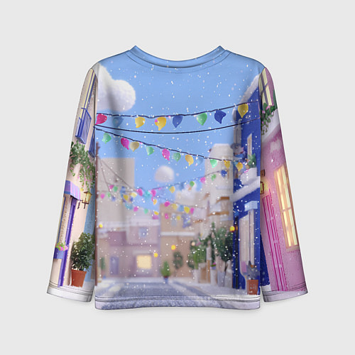 Детский лонгслив Предновогодний праздничный дворик / 3D-принт – фото 2