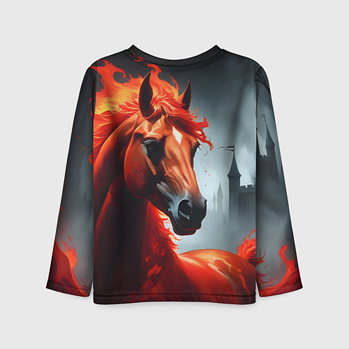 Детский лонгслив Огненная лошадь на сером / 3D-принт – фото 2
