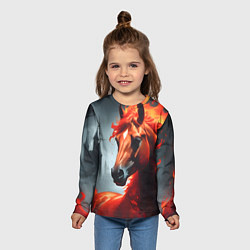 Лонгслив детский Огненная лошадь на сером, цвет: 3D-принт — фото 2