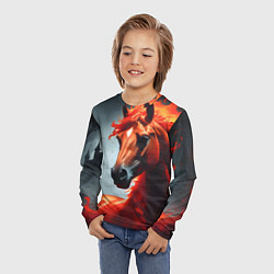 Лонгслив детский Огненная лошадь на сером, цвет: 3D-принт — фото 2