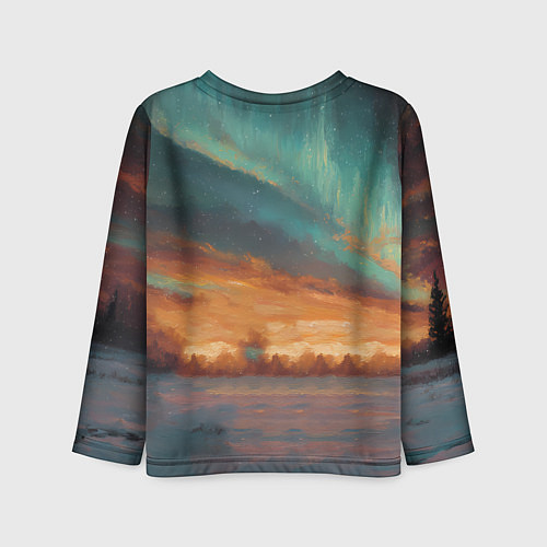 Детский лонгслив Лошадь на фоне северного сиянми / 3D-принт – фото 2