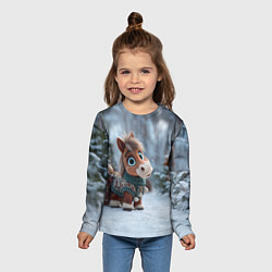 Лонгслив детский Маленькая лошадка в новогоднем лесу, цвет: 3D-принт — фото 2