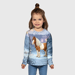 Лонгслив детский Новогодняя лошадка в лесу, цвет: 3D-принт — фото 2