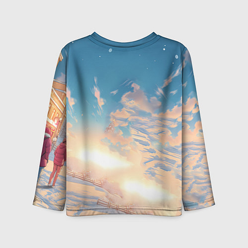 Детский лонгслив Новогодний конь сэлфи / 3D-принт – фото 2