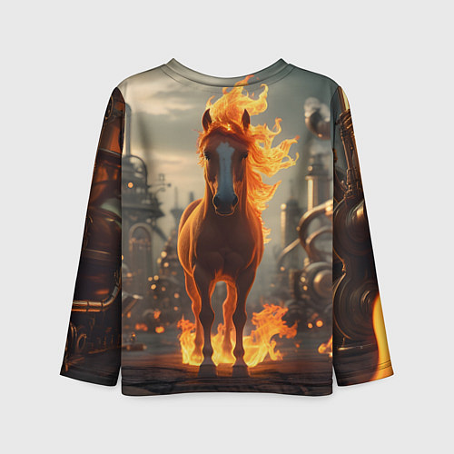 Детский лонгслив Огненная лошадь в стиле стимпанк / 3D-принт – фото 2