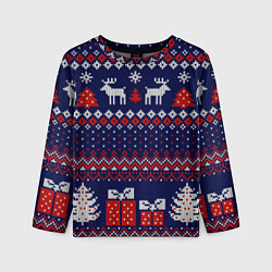 Лонгслив детский Новогодний вязаный паттерн, цвет: 3D-принт