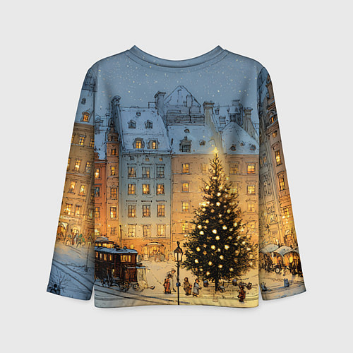 Детский лонгслив Новый год в старом уютном городе / 3D-принт – фото 2