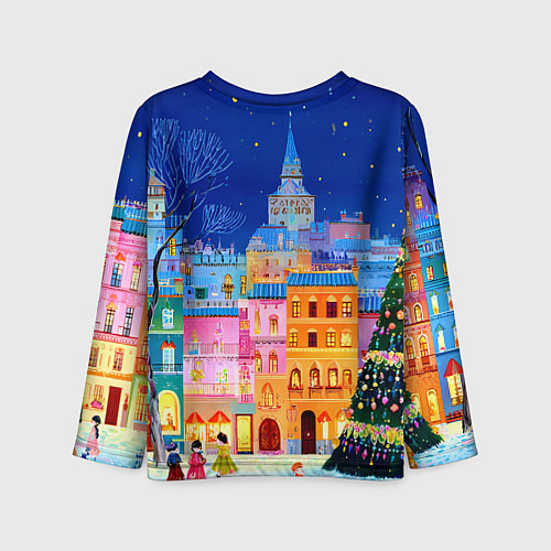 Детский лонгслив Разноцветные новогодние домики / 3D-принт – фото 2