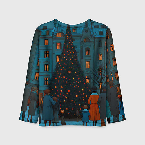 Детский лонгслив Люди встречают новый год во дворе / 3D-принт – фото 2
