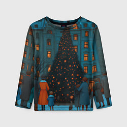 Лонгслив детский Люди встречают новый год во дворе, цвет: 3D-принт