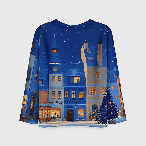 Детский лонгслив Синяя новогодняя елочка во дворе / 3D-принт – фото 2